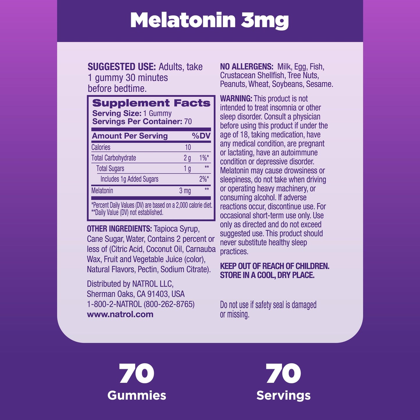Pre-Order | Arrives in 5–10 Days – Natrol Melatonin Gummies, Sleep Support for Adults, 3 mg Melatonin Supplement for Sleeping, 70 Strawberry-Flavored Gummies, Up to a 70 Day Supply