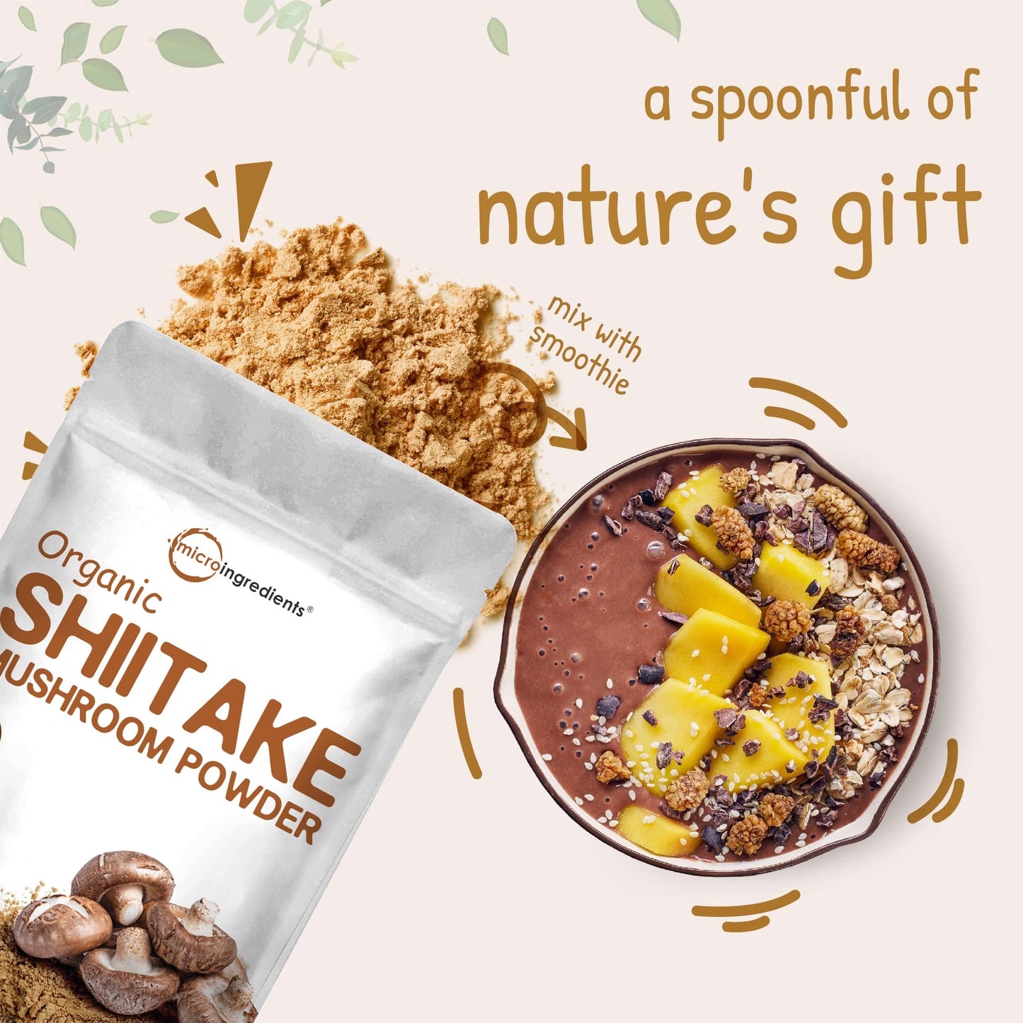 Pre-Order | Arrives in 5–10 Days – Micro Ingredients Organic Shiitake Mushrooms Powder, 8 Ounce, Made from The Finest Dried Shiitake Mushroom, Stronger Umami Flavor Than Fresh Mushrooms, Great for Sauce, Soup and Pasta