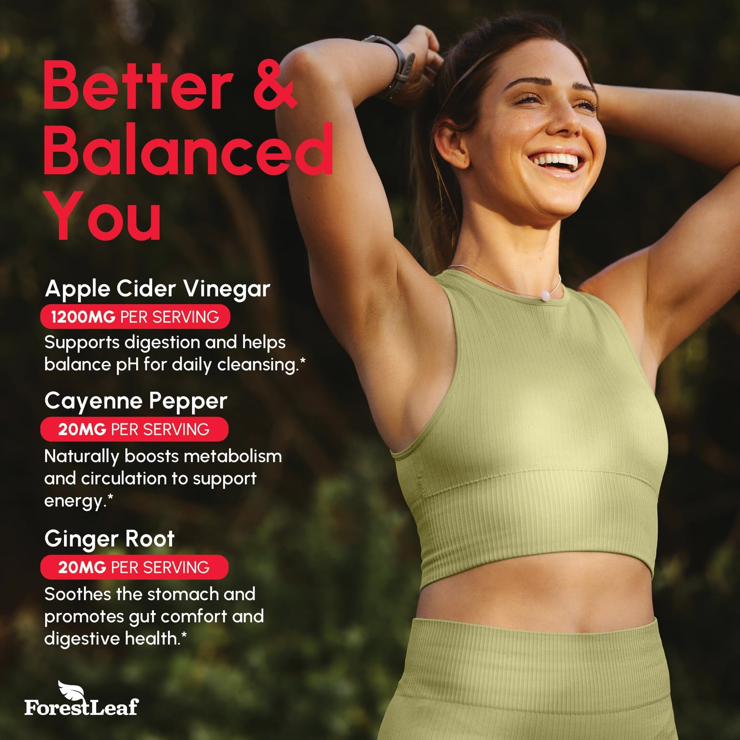 Pre-Order | Arrives in 5–10 Days – ForestLeaf Organic Apple Cider Vinegar Capsules 1200mg | USDA Organic Apple Cider Vinegar Pills w Cayenne Pepper & Ginger Root | Supports Metabolism, Detox, Digestion, Gut Health | 120 ACV Capsules