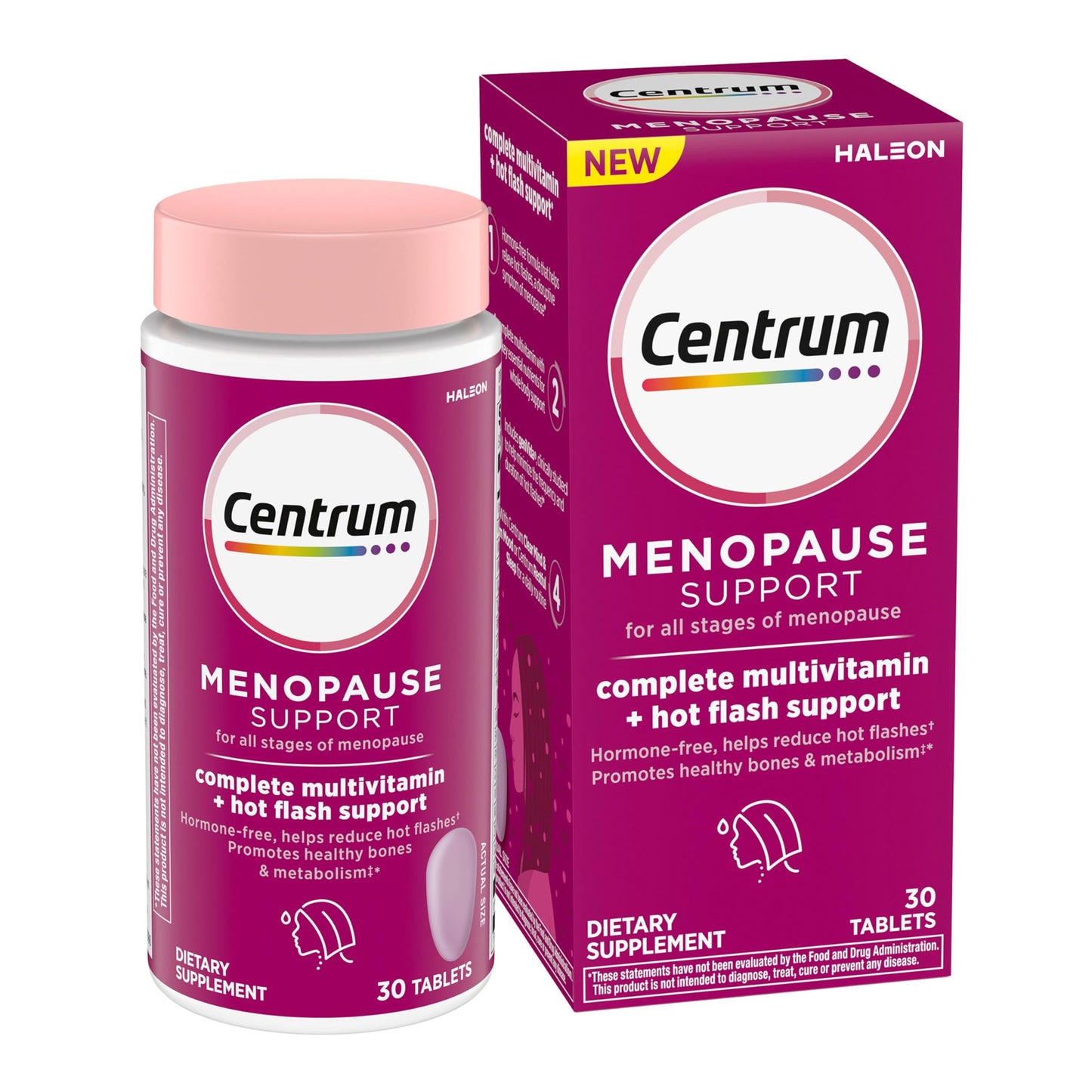 Pre-Order | Arrives in 5–10 Days – Centrum Complete Multivitamin Supplement + Hot Flash Support Menopause Support Tablets, with Clinically Studied geniVida, 30 Count