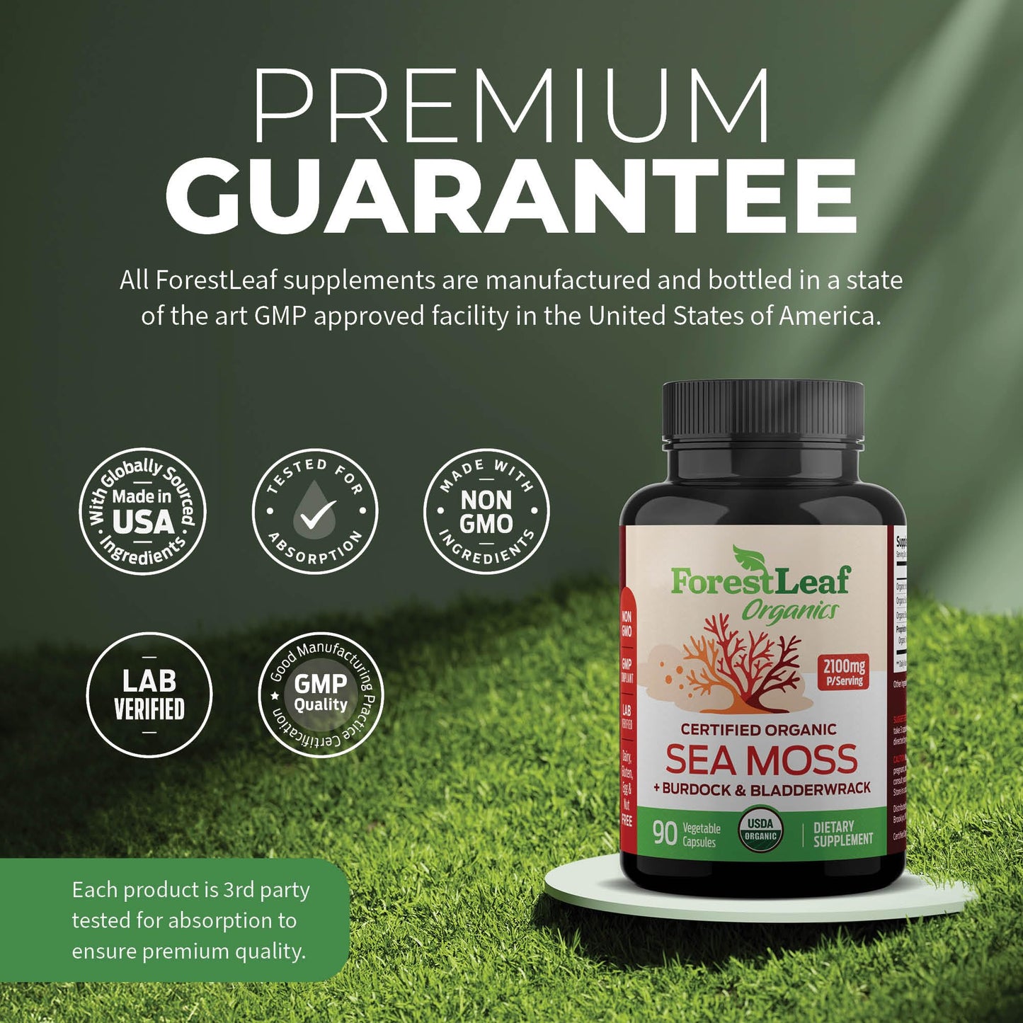 Pre-Order | Arrives in 5–10 Days – ForestLeaf Organic Irish Sea Moss Capsules | 2100mg Raw Seamoss Pills Advanced Supplement Superfood + Burdock, Bladderwrack for Digestive, Respiratory, Immune Health | 90 Vegan Organic Sea Moss Caps