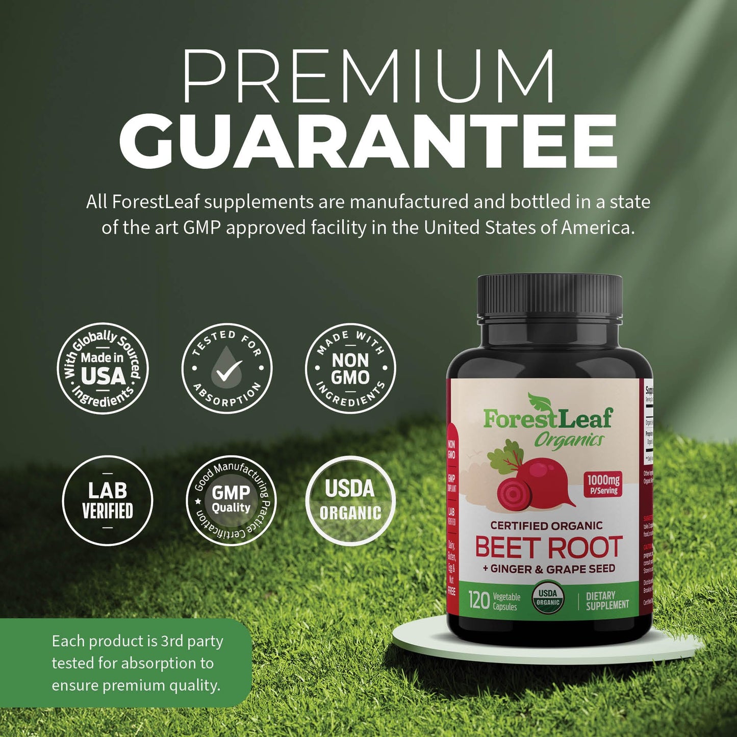 Pre-Order | Arrives in 5–10 Days – ForestLeaf Organic Beet Root Capsules - with Ginger & Grape Seed 16000mg Strength 20:1 Extract, Supports Nitric Oxide Production, Beets Supplements with Organic Non-GMO Beetroot Powder 120 Veggie Caps