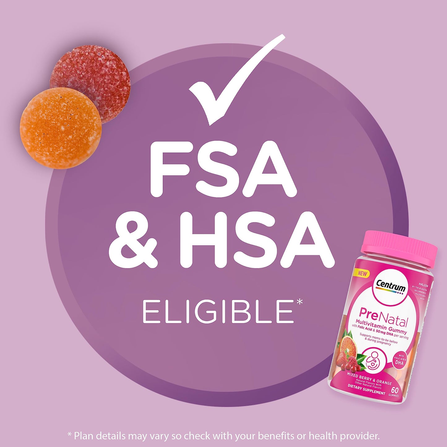 Pre-Order | Arrives in 5–10 Days – Centrum Prenatal Multivitamin Gummies with DHA and Folic Acid, Mixed Berry and Orange Flavors - 60 Count, 30 Day Supply