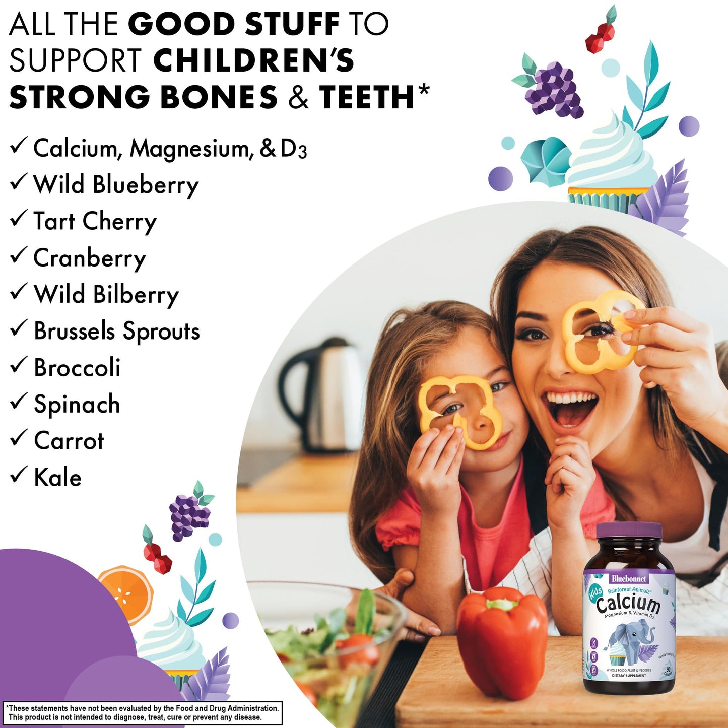 Pre-Order | Arrives in 5–10 Days – BlueBonnet Super Earth Rainforest Animalz Calcium Magnesium And Vitamin D3 Chews, Natural Vanilla Frosting, White, 90 Count