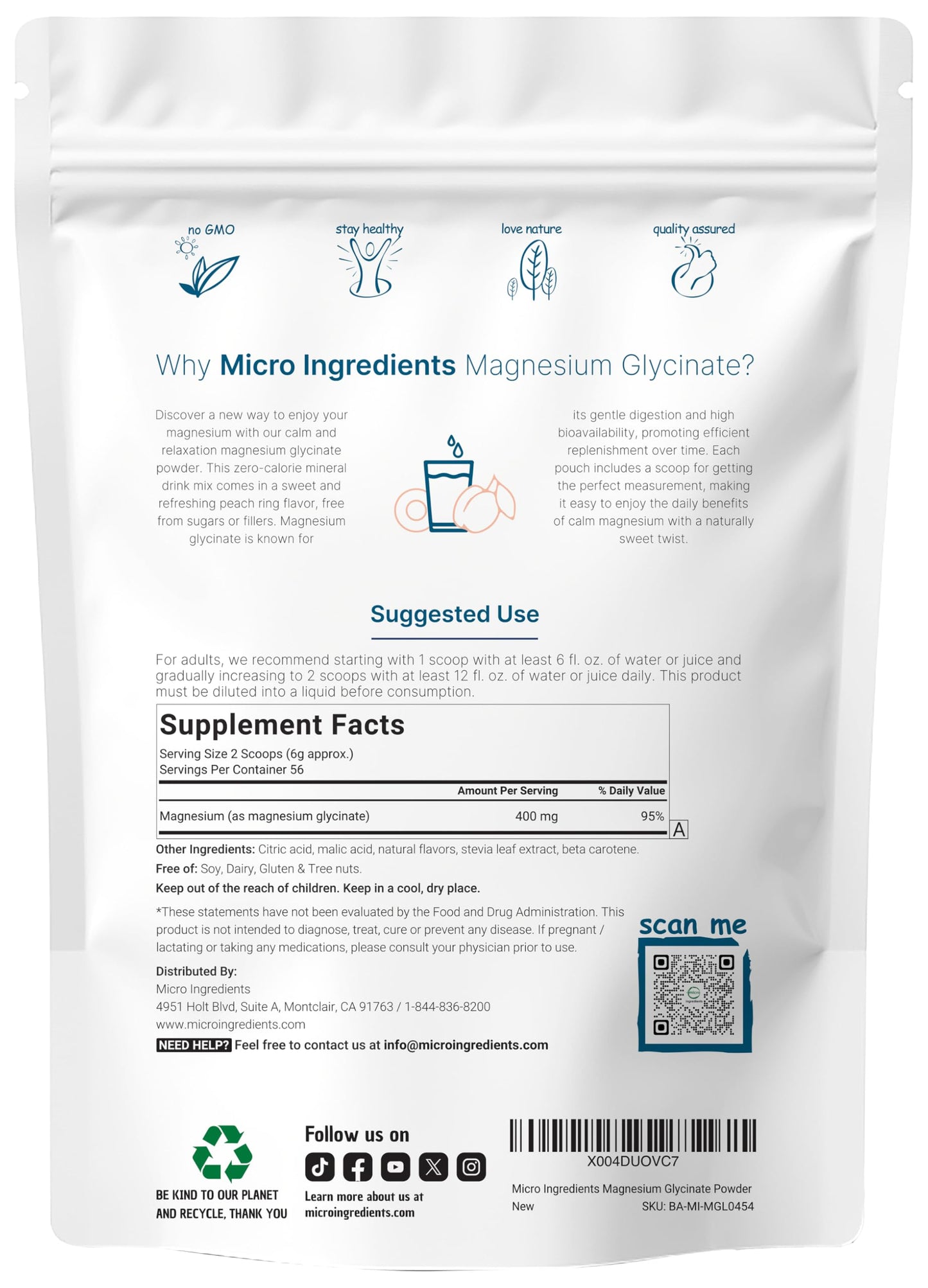 Pre-Order | Arrives in 5–10 Days – Magnesium Glycinate Powder for Sleep & Relaxation, 12oz (56 Servings) | 400mg of Highly Bioavailable Magnesium Glycinate | Healthy Muscle, Bones & Mood Support - Sweet Peach Ring Flavor, Sugar Free