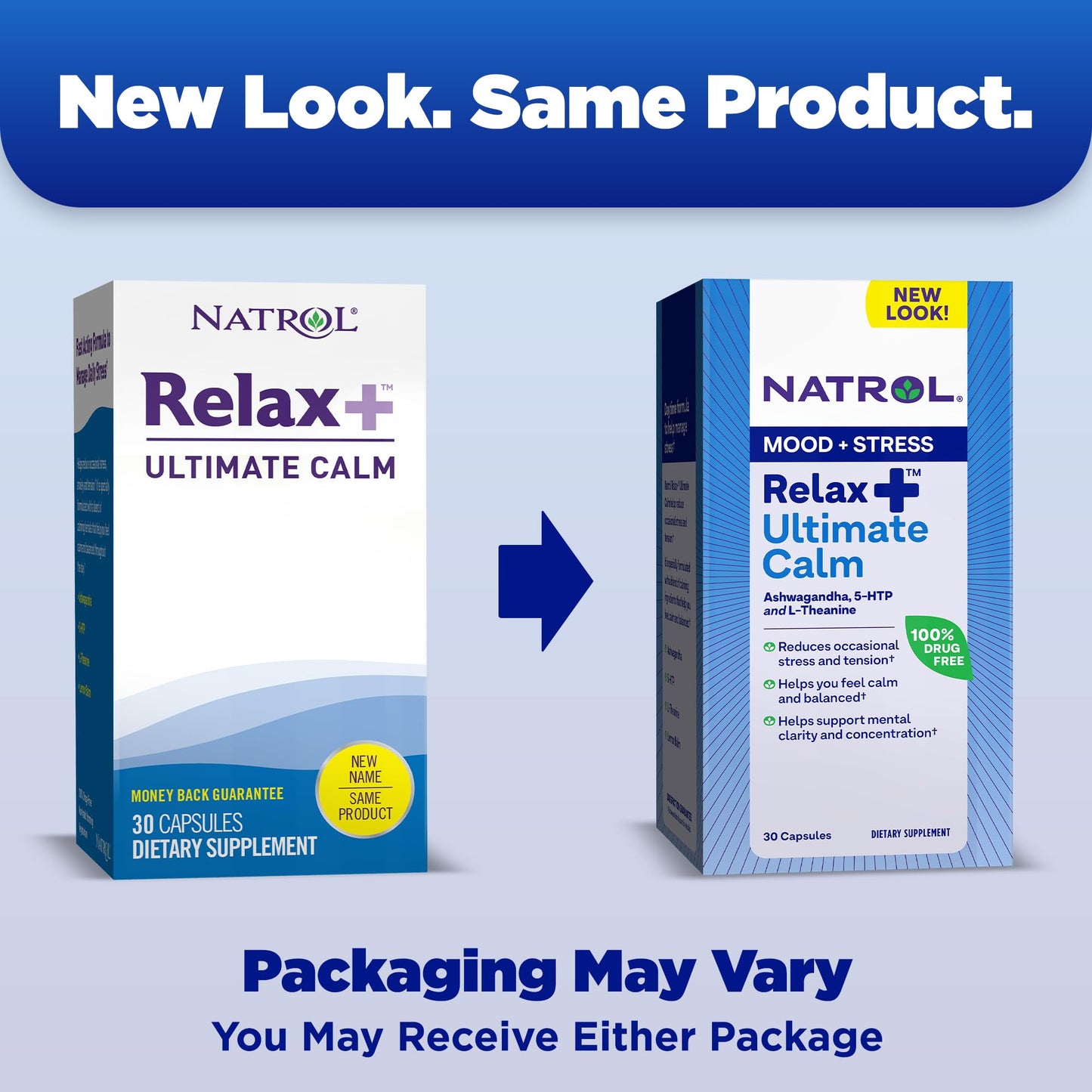 Pre-Order | Arrives in 5–10 Days – Natrol Relax+ Ultimate Calm with Ashwagandha, 5-HTP, L-Theanine and Lemon Balm, Drug-Free Dietary Supplement Helps Reduce Occasional Stress & Tension, 30 Capsules, 30 Day Supply