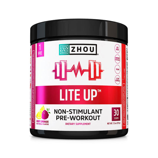 Pre-Order | Arrives in 5–10 Days – Zhou Lite Up - Non Stim Powder, Nitric Oxide Stim Free Supplement for Men & Women, Caffeine Free Boost, Clean Formula - Berry Lemonade Flavor, 7.5 oz Jar (30 Scoops)