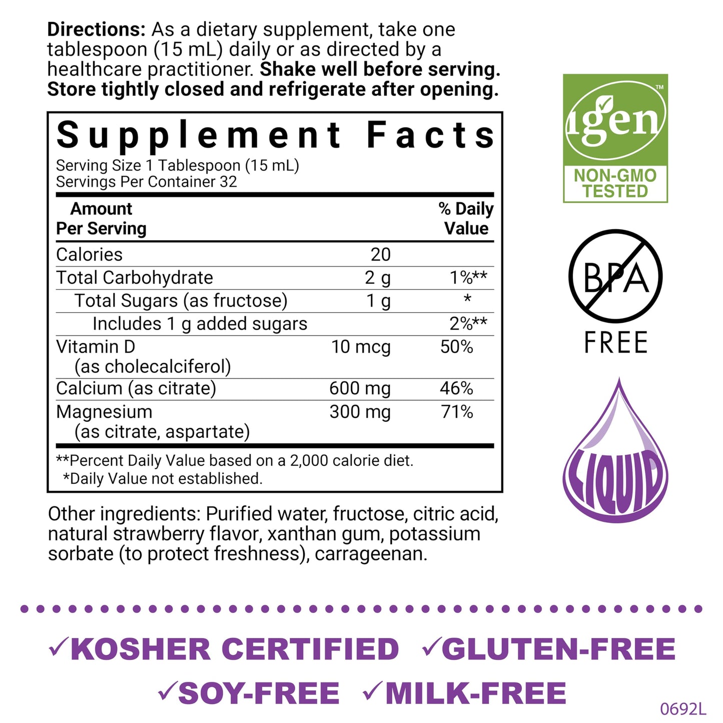 Pre-Order | Arrives in 5–10 Days – Bluebonnet Nutrition Liquid Calcium Citrate Calcium Citrate, Magnesium Citrate, Vitamin D3, Bone Health, Gluten Free, Soy Free, Milk Free, Kosher, 32 Servings, Strawberry Flavor, 16 Fl Oz (Pack of 1)