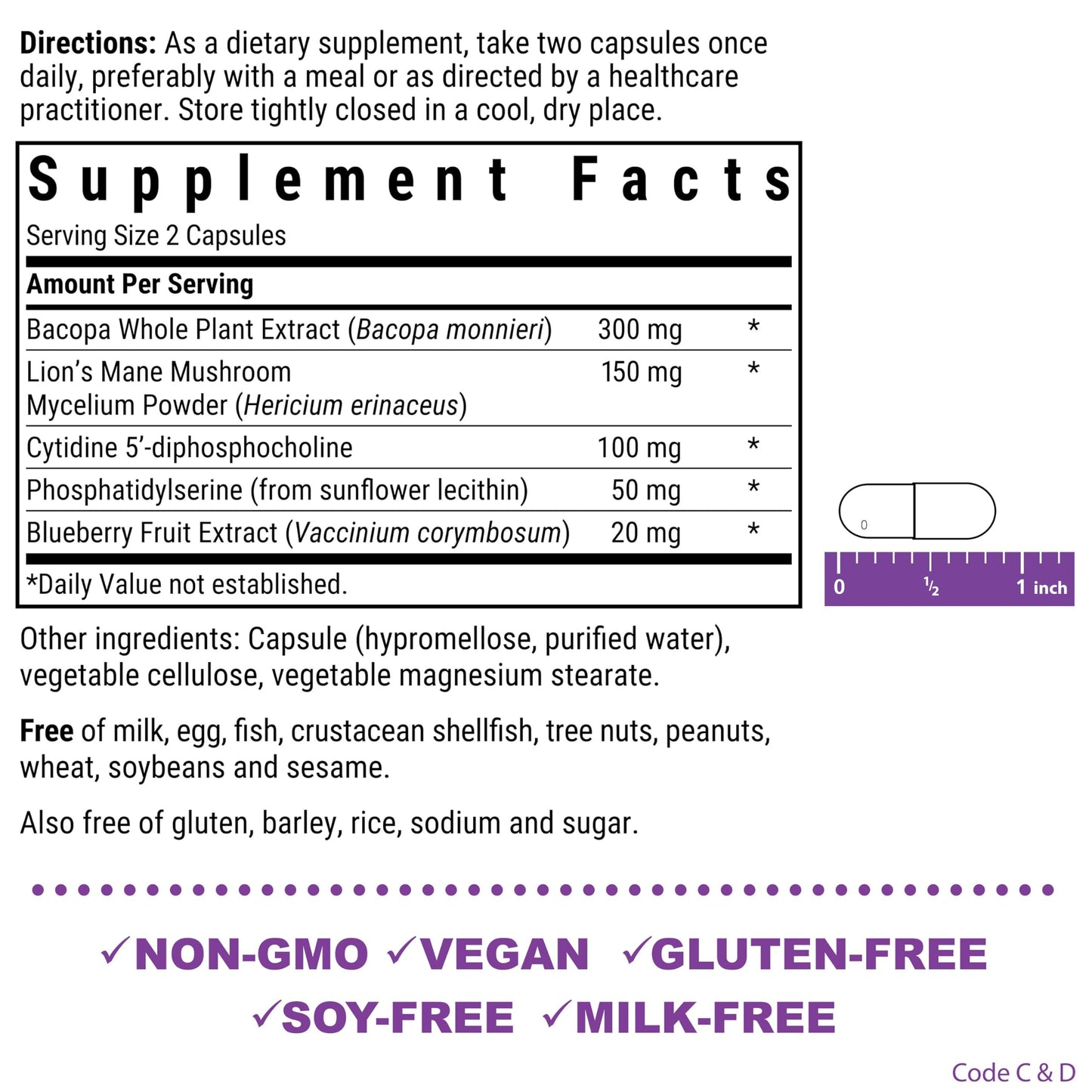 Pre-Order | Arrives in 5–10 Days – Bluebonnet Nutrition BrainPower – Whole Food-Based Nootropic Blend - for Brain Health*- Non-GMO, Vegan - Free of Gluten, Dairy, Soy & Stimulants - 60 Vegetable Capsules, 30 Servings