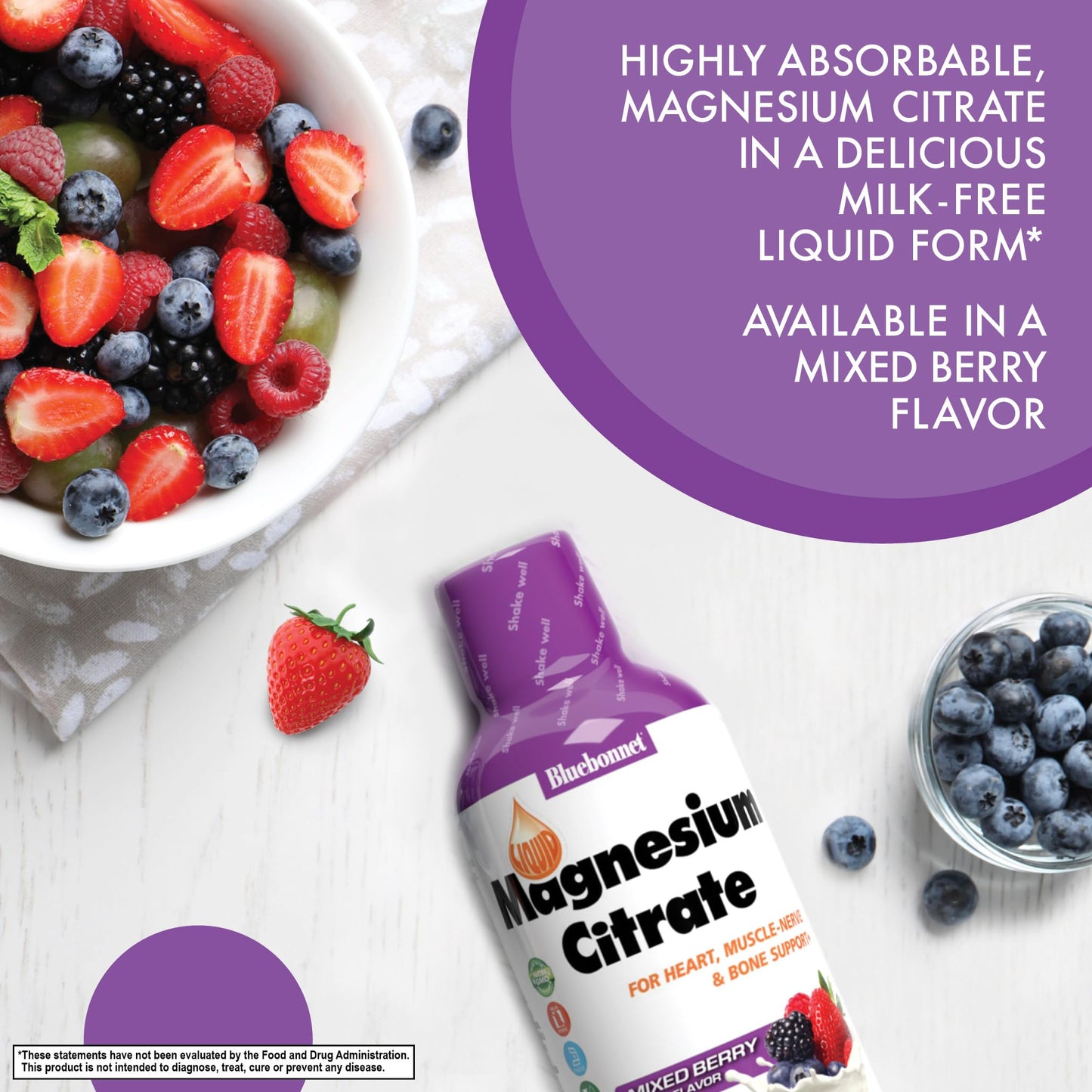 Pre-Order | Arrives in 5–10 Days – Bluebonnet Nutrition Magnesium Citrate 420 mg - Calm Mind & Body* – Supports Heart, Muscle & Sleep* - Non-GMO, Vegan, Kosher, Gluten-Free, Soy-Free, Milk-Free - 16 FL OZ, Mixed Berry Flavor