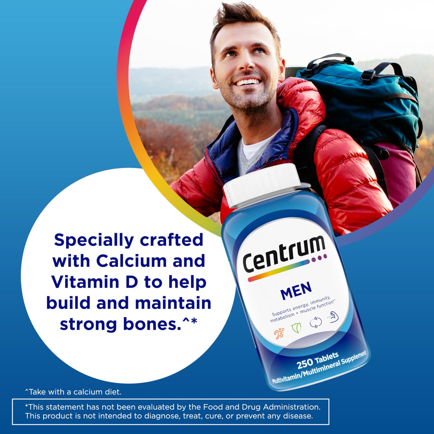 Pre-Order | Arrives in 5–10 Days – Centrum Multivitamin for Men, Multivitamin/Multimineral Supplement with Vitamin D3, B Vitamins and Antioxidants, Gluten Free, Non-GMO Ingredients - 250 Count