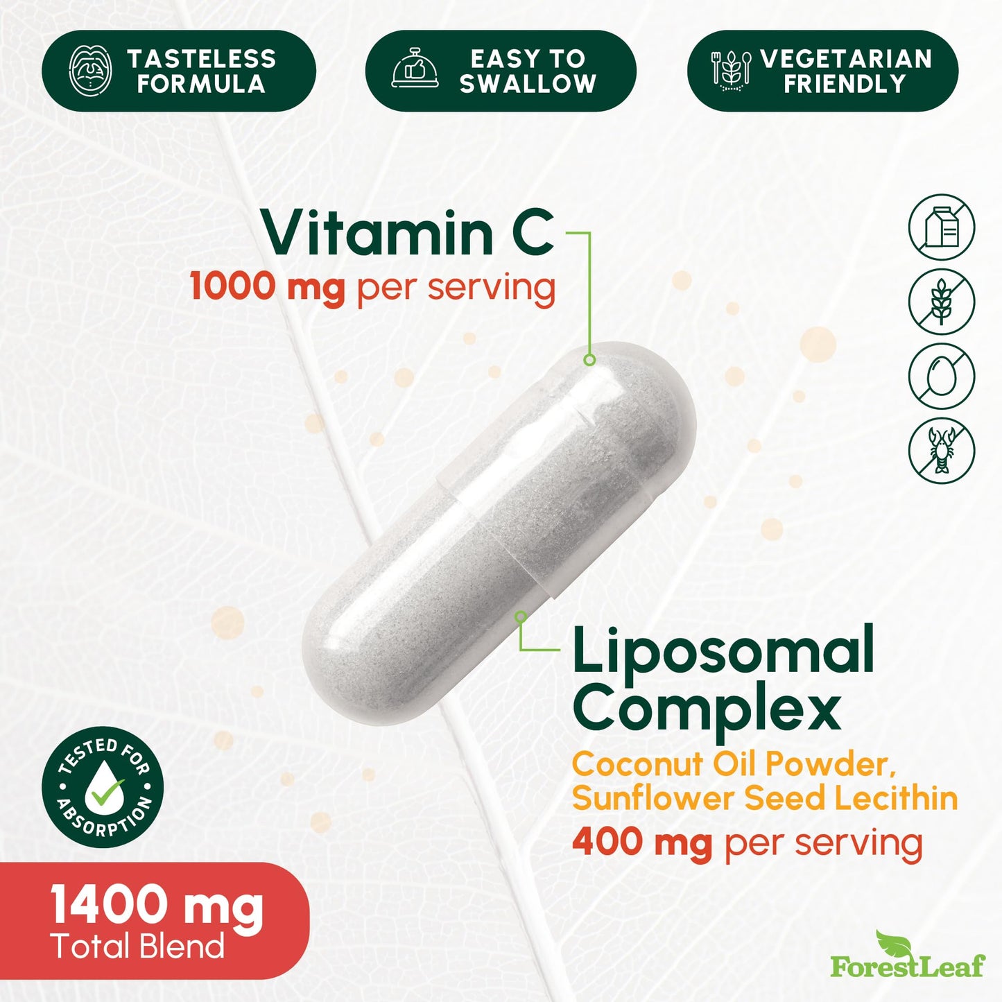 Pre-Order | Arrives in 5–10 Days – ForestLeaf Liposomal Vitamin C 1000mg Capsules | High Dose Vitamin C Liposomal Supplement w Coconut Oil Fatty Acids | Fast Absorption | Immune Support, Antioxidant, Collagen Production | 120 Vegan Cap