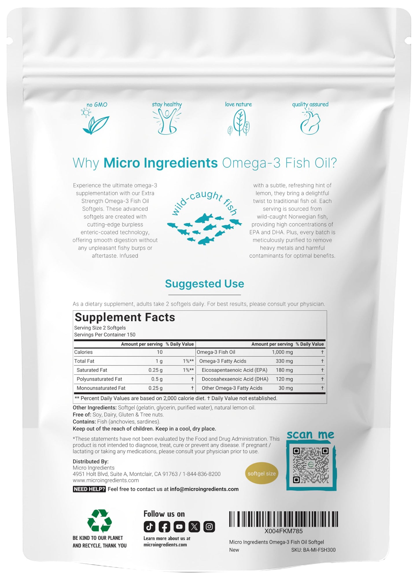 Pre-Order | Arrives in 5–10 Days – Micro Ingredients Extra Strength Omega 3 Fish Oil Supplements 1,000mg Per Serving, 300 Softgels | Lemon Flavored | Burpless | EPA 180mg + DHA 120mg | Deep Sea Fish