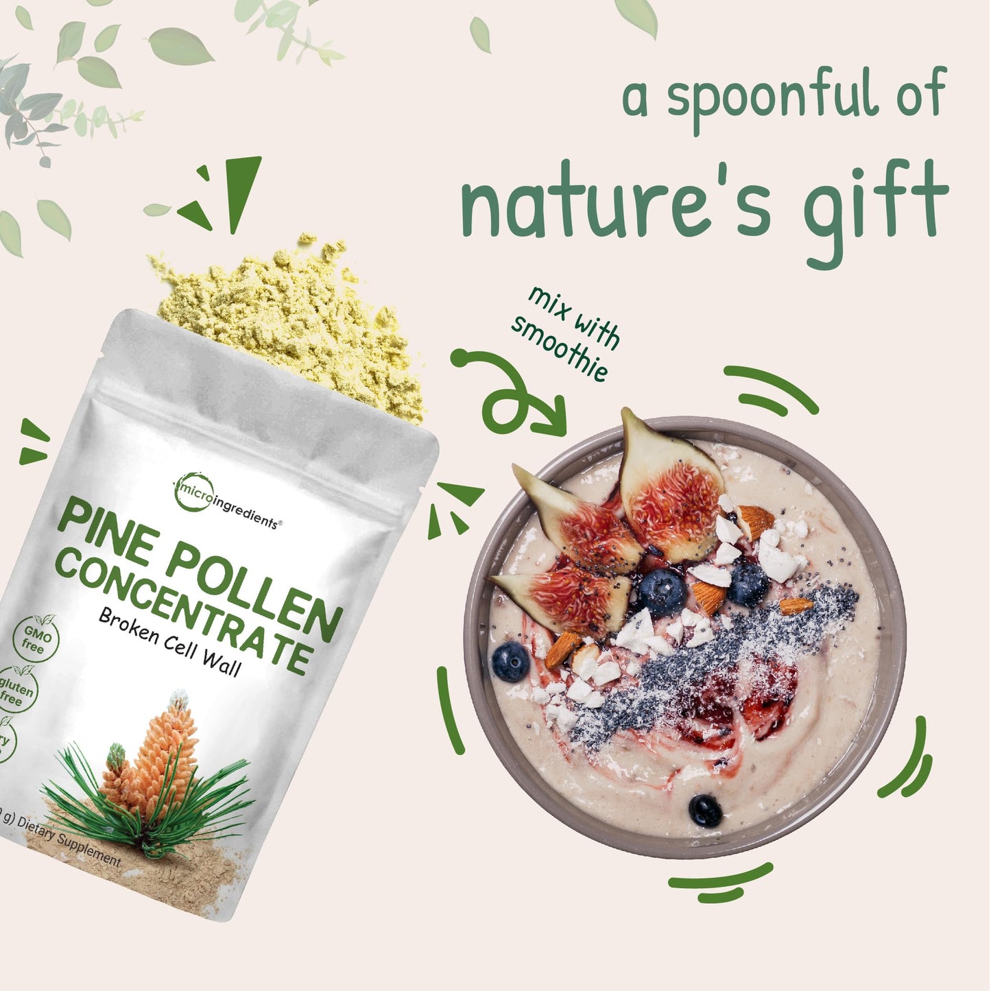 Pre-Order | Arrives in 5–10 Days – Micro Ingredients Pure Pine Pollen Powder, 6 Ounce, Wild Harvest an Broken Cell Wall, Supports Immune System Health, Boosts Energy, Antioxidant & Androgenic, No GMOs, Vegan Friendly