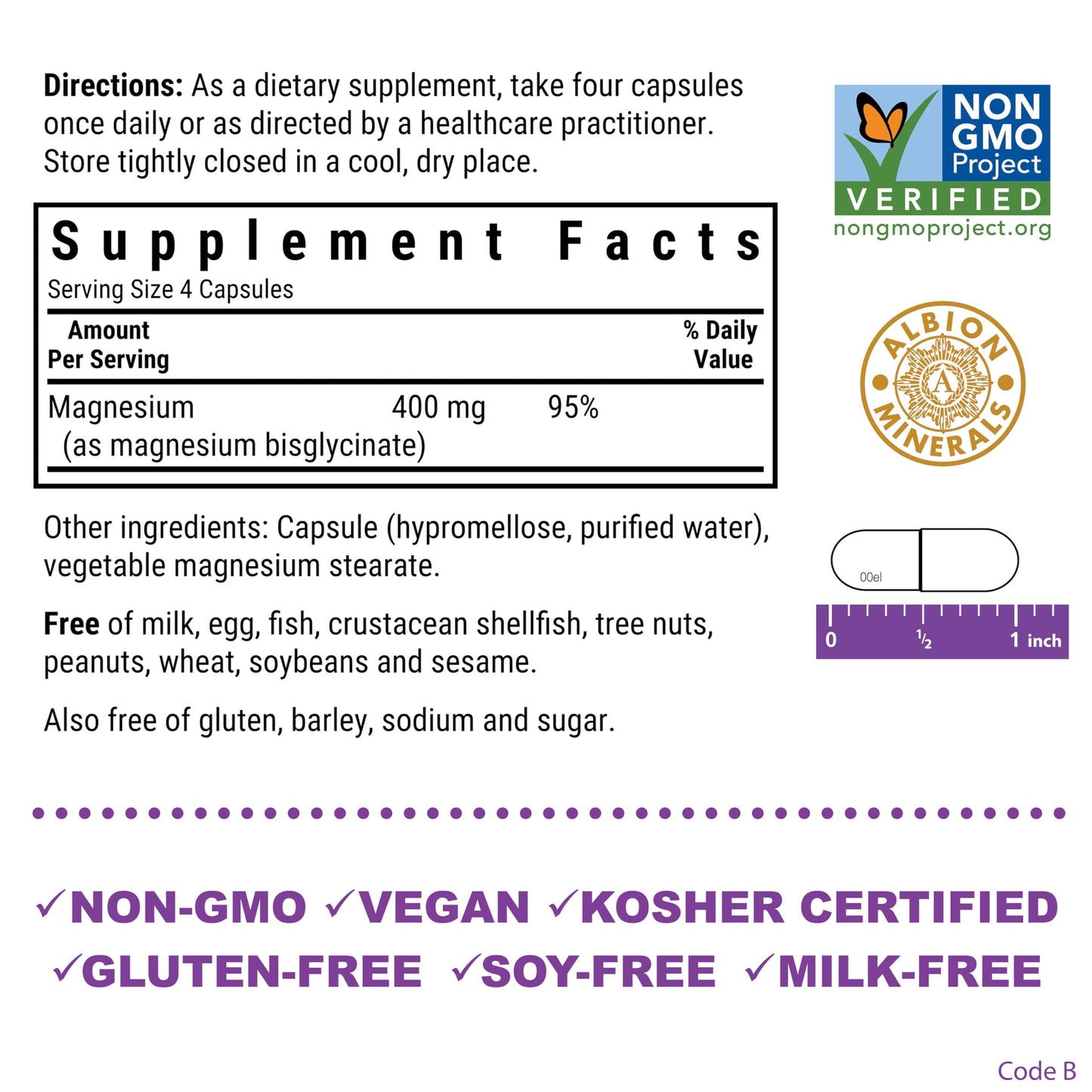 Pre-Order | Arrives in 5–10 Days – Bluebonnet Nutrition Magnesium Glycinate 400mg Maximum Absorption Mineral Complex Supports Energy Production & Enzyme Function - Non-GMO, Soy-Free, Gluten-Free - 120 Veggie Capsules