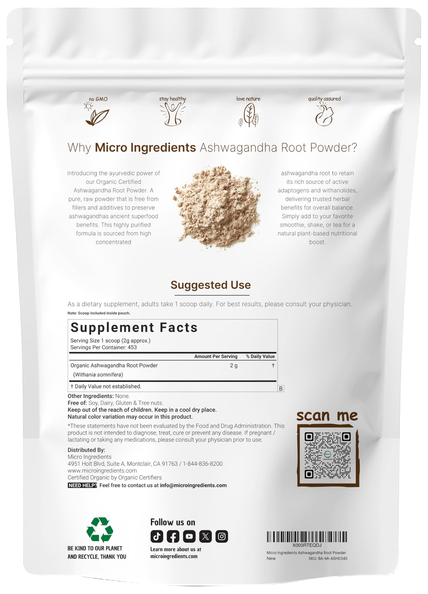 Pre-Order | Arrives in 5–10 Days – Micro Ingredients Organic Ashwagandha Root Powder | 2 Pound, No Filler, No Additives, Highly Purified | Active Withanolides, Adaptogenic Ayurvedic Herbal Supplements, No GMO, Gluten Free, India Origin