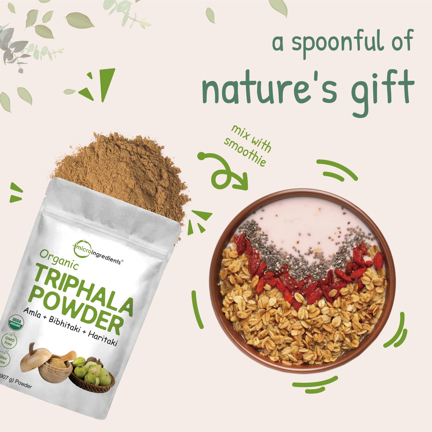 Pre-Order | Arrives in 5–10 Days – Micro Ingredients Organic Triphala Powder, 2 Pounds (Amla + Haritaki + Bibhitaki) | India Origin, Herbal Adaptogen Supplement, Supports Colon & Immune Health | Vegan, No GMOS