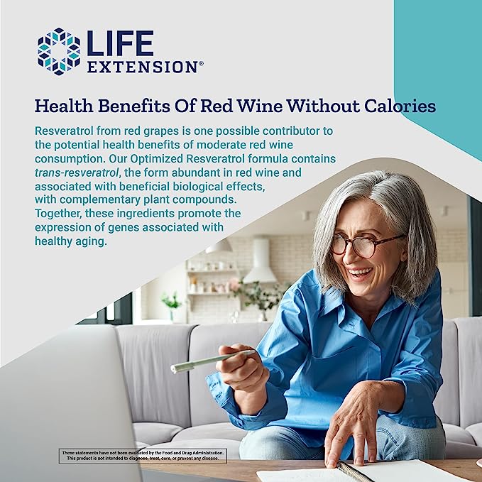 Pre-Order | Arrives in 5–10 Days – Life Extension Optimized Resveratrol Elite - Highly Bioavailable Trans Resveratrol Supplement - From Grape & Japanese Knotweed - For Brain Health - Gluten-Free, Non-GMO - 60 Vegetarian Capsules