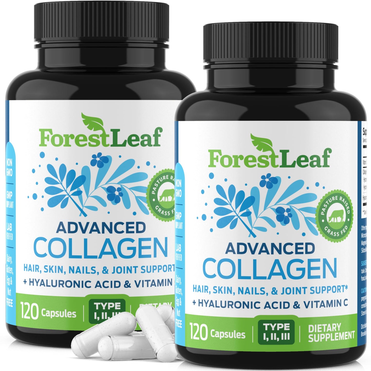 Pre-Order | Arrives in 5–10 Days – ForestLeaf Multi Collagen Pills with Hyaluronic Acid + Vitamin C | Hydrolyzed Collagen Supplements for Women or Men | Multi Collagen Capsules Peptides for Skin, Wrinkles, 240