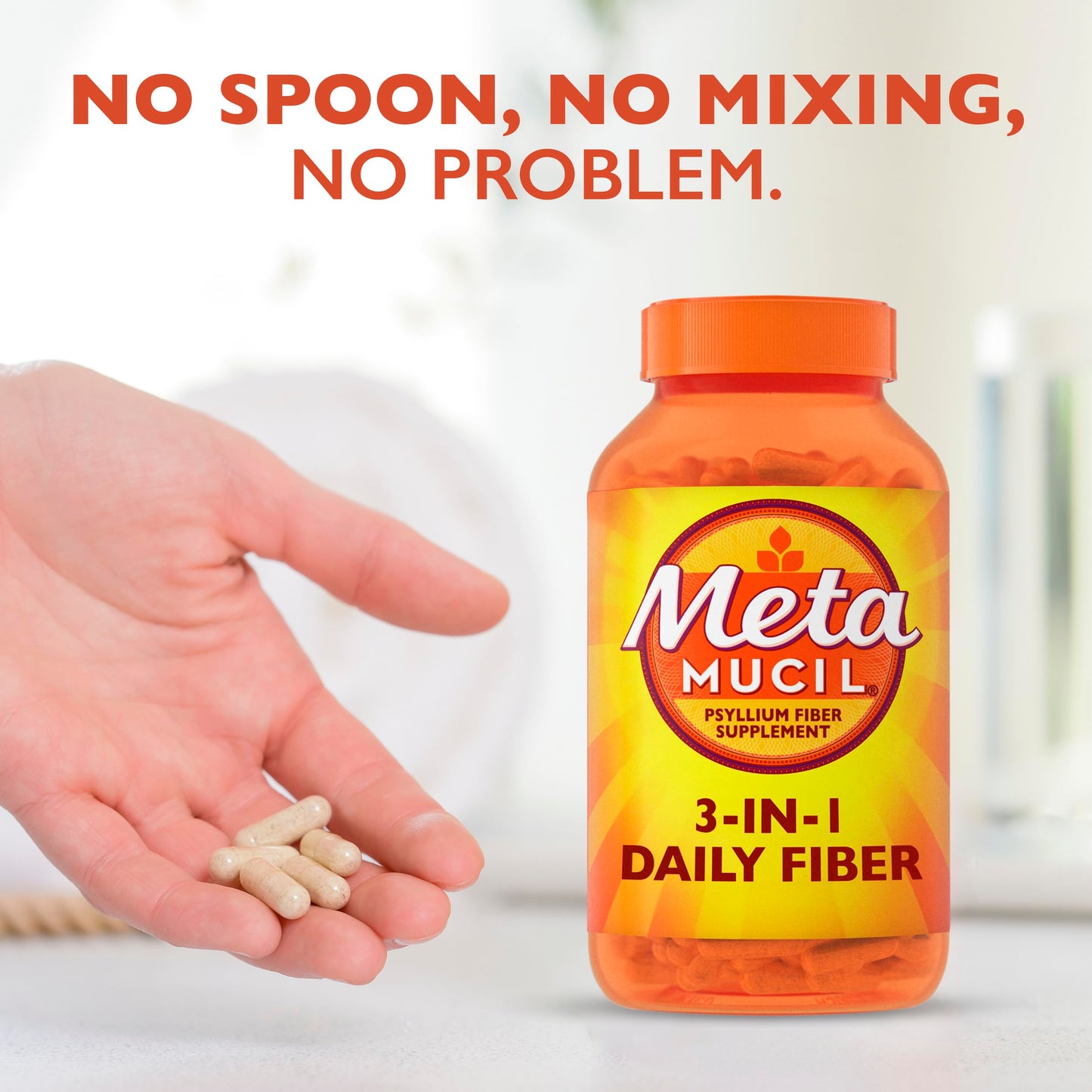 Pre-Order | Arrives in 5–10 Days – Metamucil, Daily Psyllium Husk Powder Supplement, 3-in-1 Fiber for Digestive Health, Plant Based Fiber, 300ct Capsules