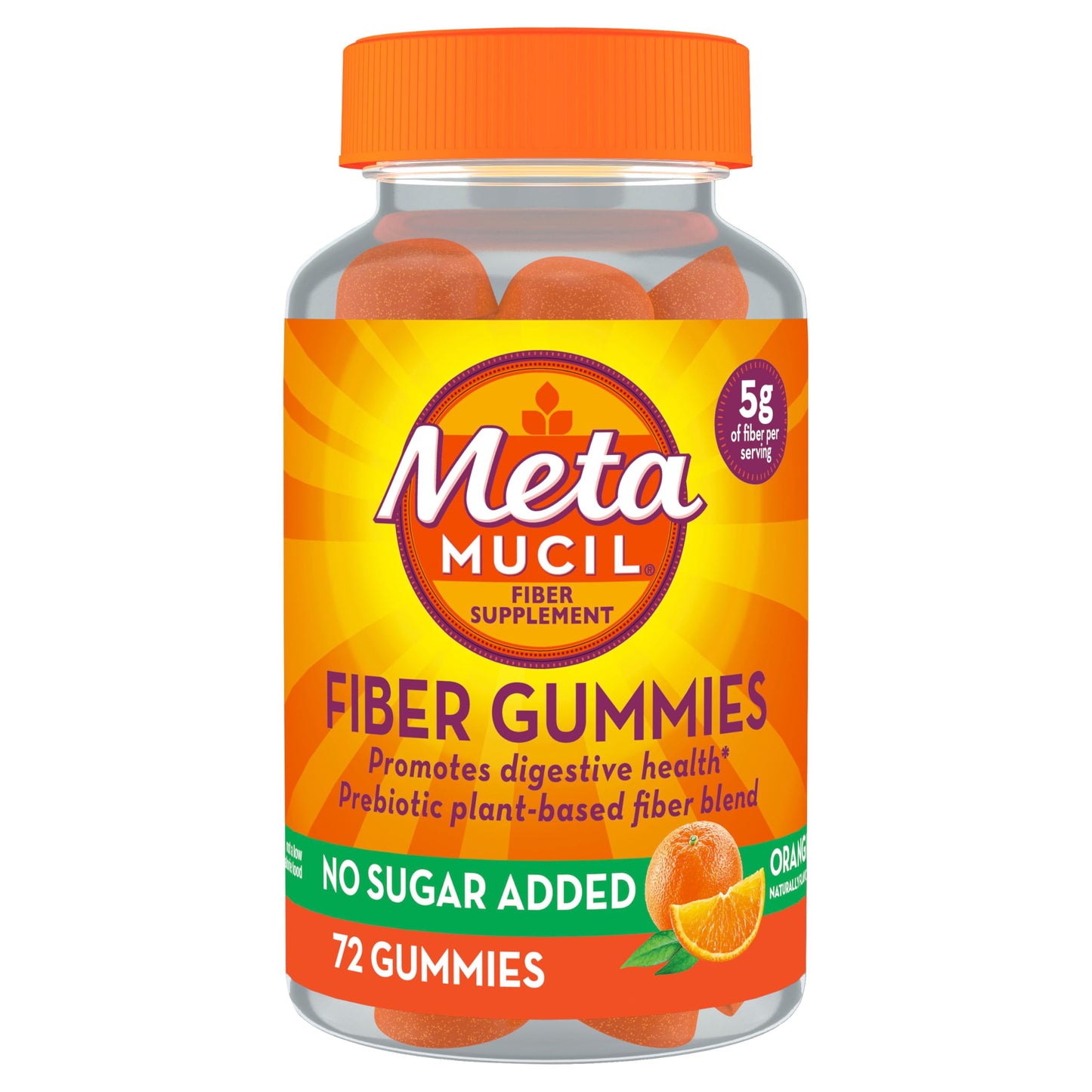 Pre-Order | Arrives in 5–10 Days – Metamucil Fiber Gummies for Adults, No Sugar Added Orange Flavor, 5g Plant Based Prebiotic Fiber Supplement Blend, 72 Count