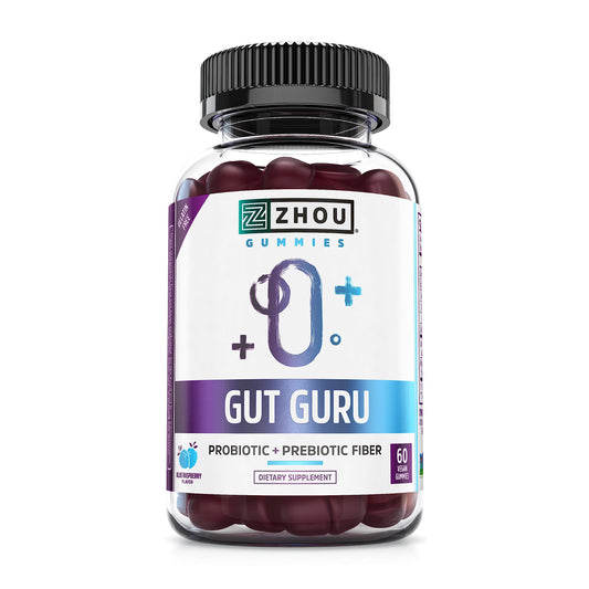 Pre-Order | Arrives in 5–10 Days – ZHOU Nutrition Gut Guru Prebiotics and Probiotics for Women and Men, 2 in 1 Probiotic and Prebiotic Gummies for Digestive Gut Health and Immune Support, Vegan, Gluten Free, Non-GMO, 60 Count