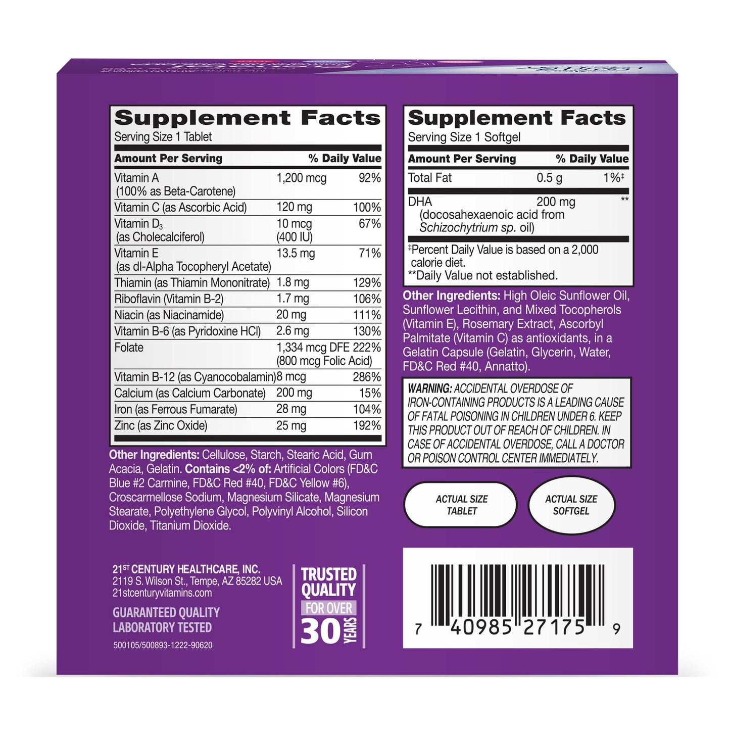 Pre-Order | Arrives in 5–10 Days – 21st Century Prenatal with DHA, Tablets and Softgels, 120 Count