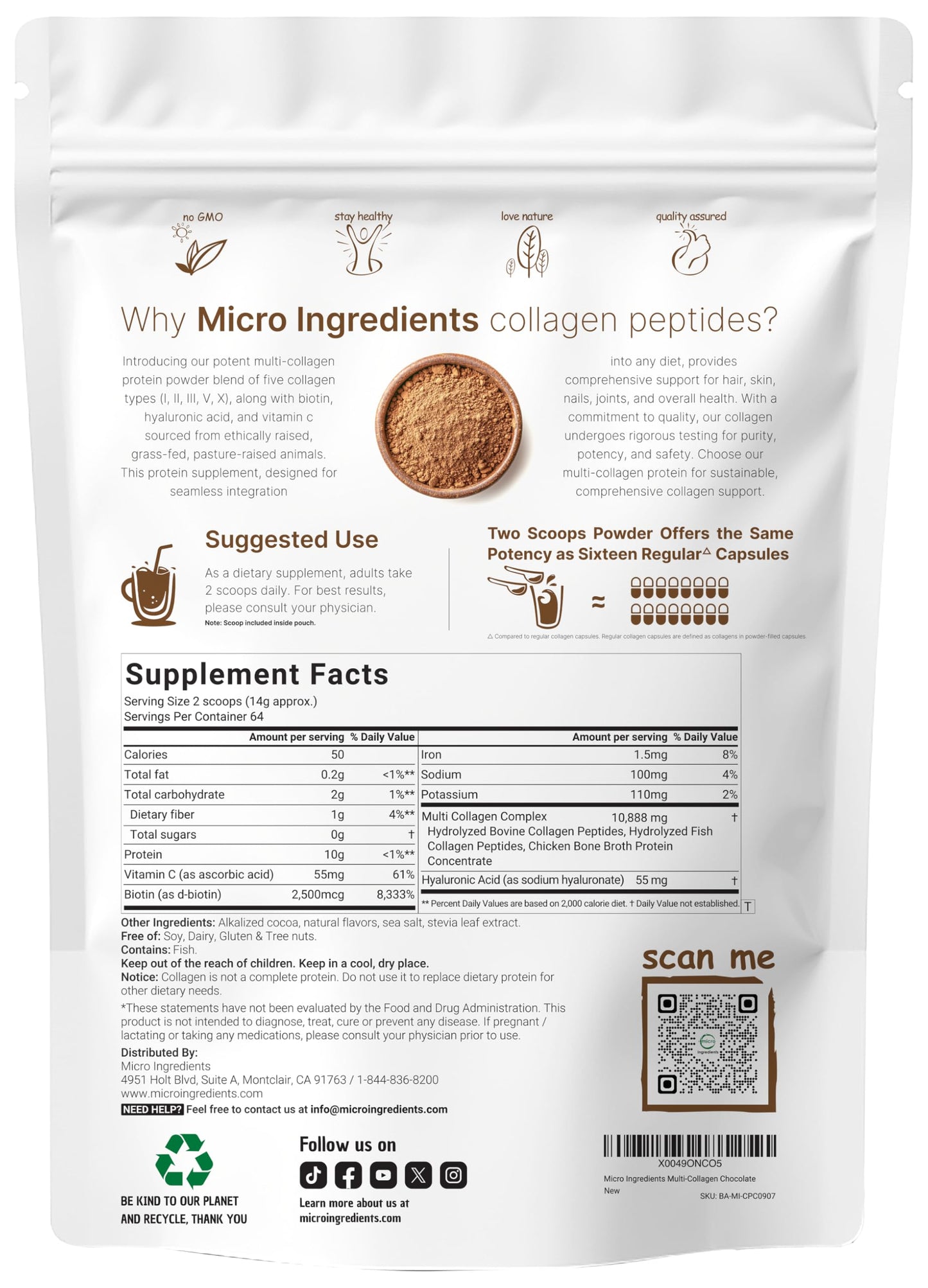Pre-Order | Arrives in 5–10 Days – Multi Collagen Protein Powder, 2 Pounds – Type I,II,III,V,X with Biotin, Hyaluronic Acid, Vitamin C – Chocolate Flavored Collagen Peptides – Keto & Paleo Friendly, Easy Dissolve, Non-GMO