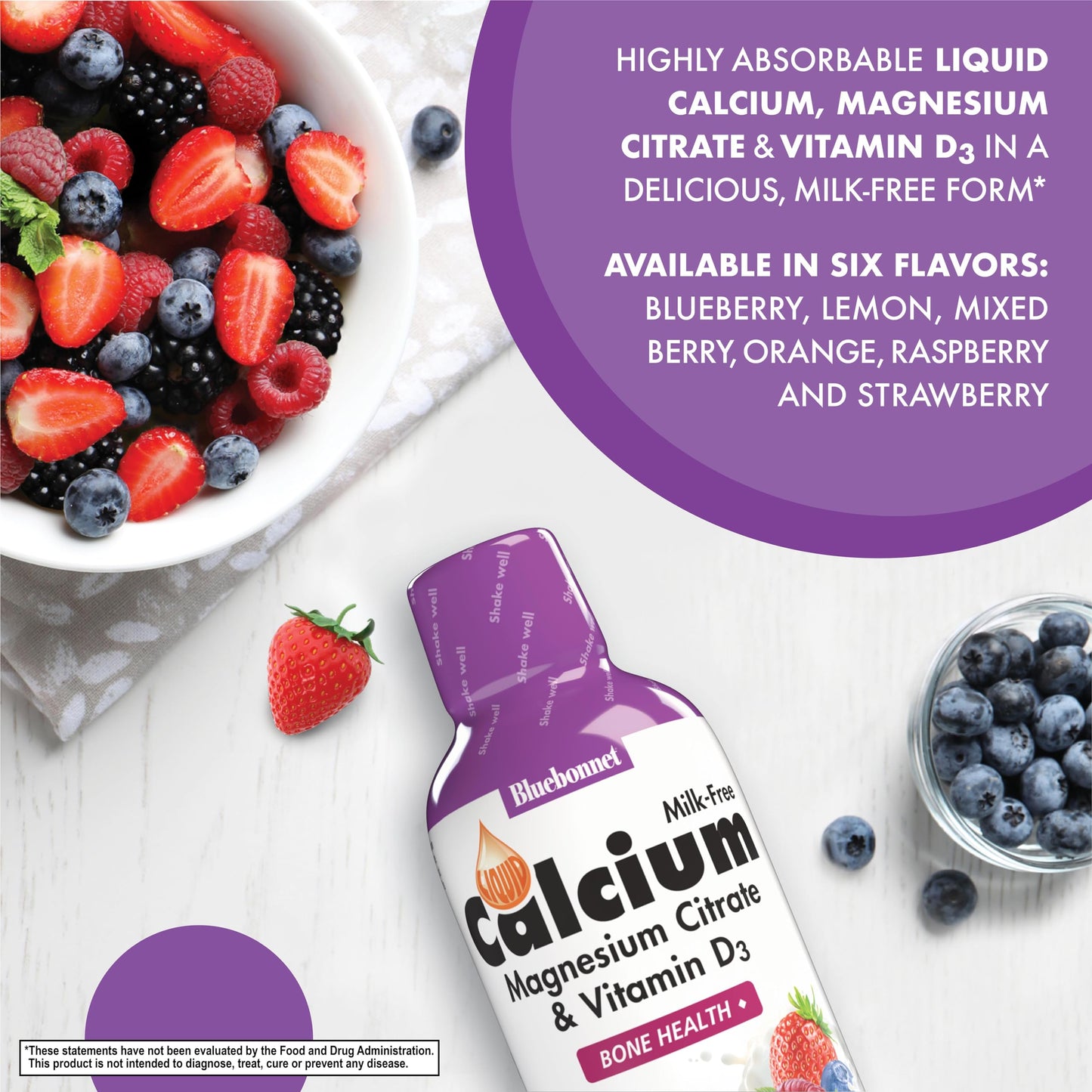 Pre-Order | Arrives in 5–10 Days – Bluebonnet Nutrition Liquid Calcium Citrate, Magnesium, Vitamin D3, Bone Health, Gluten Free, Soy Free, Milk Free, Kosher, 16 fl oz, 32 Servings, Mixed Berry Flavor