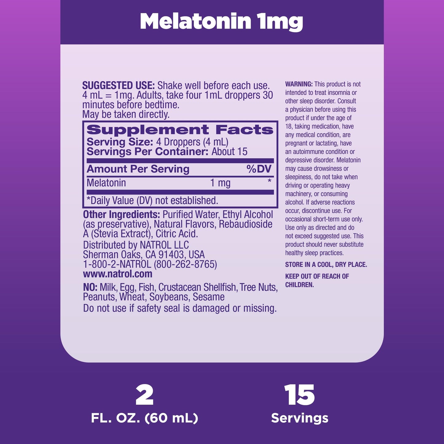 Pre-Order | Arrives in 5–10 Days – Natrol Liquid Melatonin 1mg, Berry-Flavored Dietary Supplement for Restful Sleep, 2 Fl Oz, 15 Servings