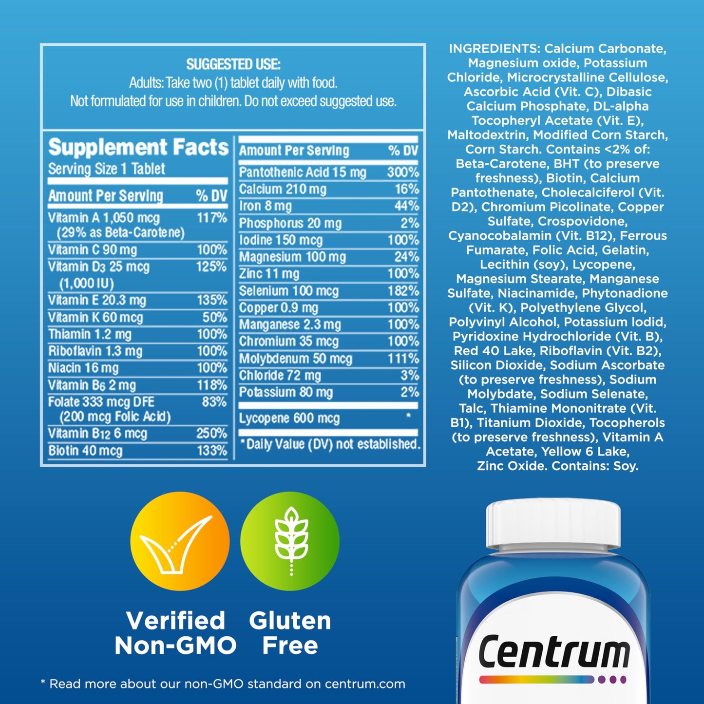 Pre-Order | Arrives in 5–10 Days – Centrum Multivitamin for Men, Multivitamin/Multimineral Supplement with Vitamin D3, B Vitamins and Antioxidants, Gluten Free, Non-GMO Ingredients - 250 Count