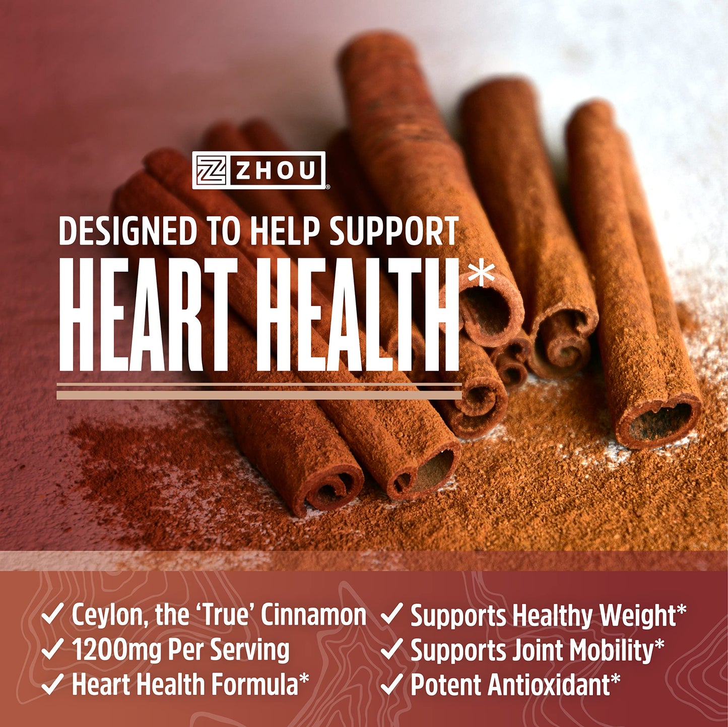 Pre-Order | Arrives in 5–10 Days – Zhou Heart Hero Ceylon Cinnamon - Ceylon Cinnamon Capsules for Women and Men, Cinnamon Verum Supplement with 1200 mg Per Serving for Heart and Joint Health - 60 Veggie Capsules