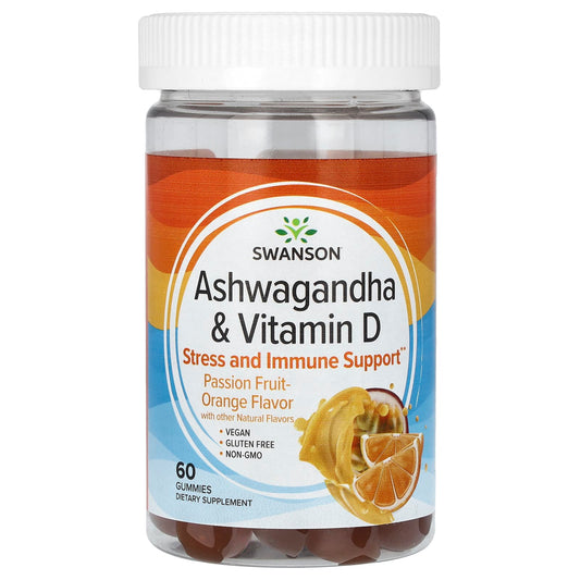 Pre-Order | Arrives in 5–10 Days – Swanson
Ashwagandha & Vitamin D, Passion Fruit-Orange, 60 Gummies
