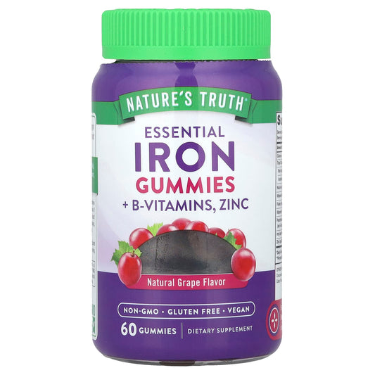 Pre-Order | Arrives in 5–10 Days – Nature's Truth
Essential Iron + B-Vitamins, Zinc Gummies, Natural Grape, 60 Gummies