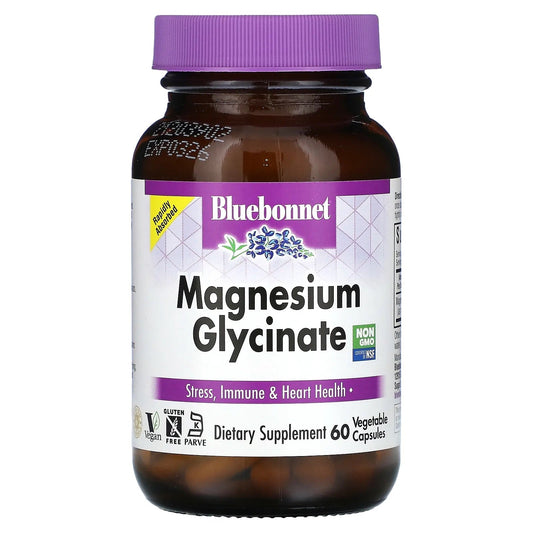 Pre-Order | Arrives in 5–10 Days – Bluebonnet Nutrition
Magnesium Glycinate, 400 mg, 60 Vegetable Capsules (100 mg per Capsule)