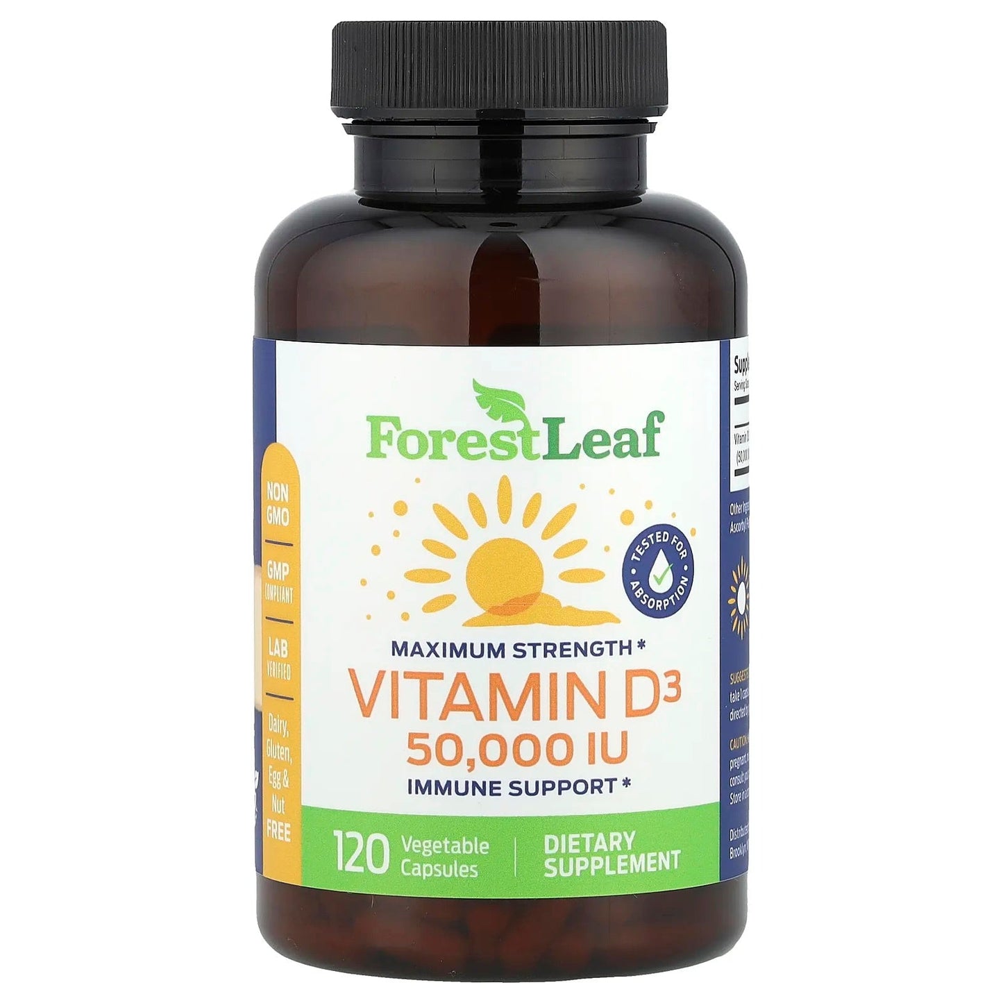 Pre-Order | Arrives in 5–10 Days – Forest Leaf
Maximum Strength, Vitamin D3, 50,000 IU, 120 Vegetable Capsules