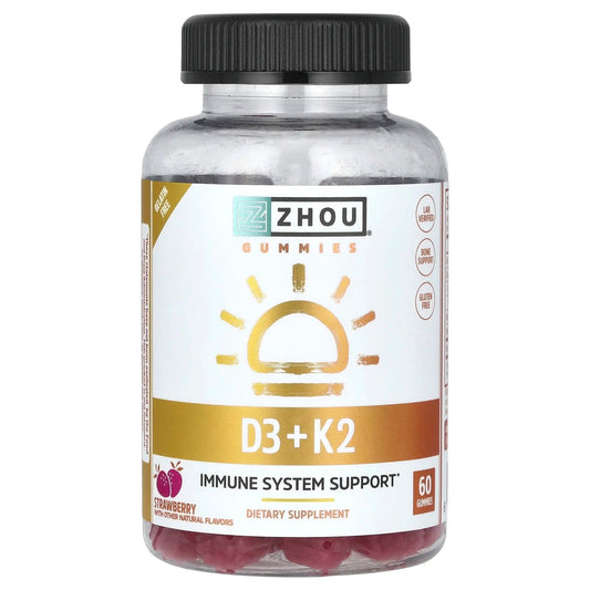 Pre-Order | Arrives in 5–10 Days – Zhou Nutrition
D3 + K2 Gummies, Strawberry, 60 Gummies