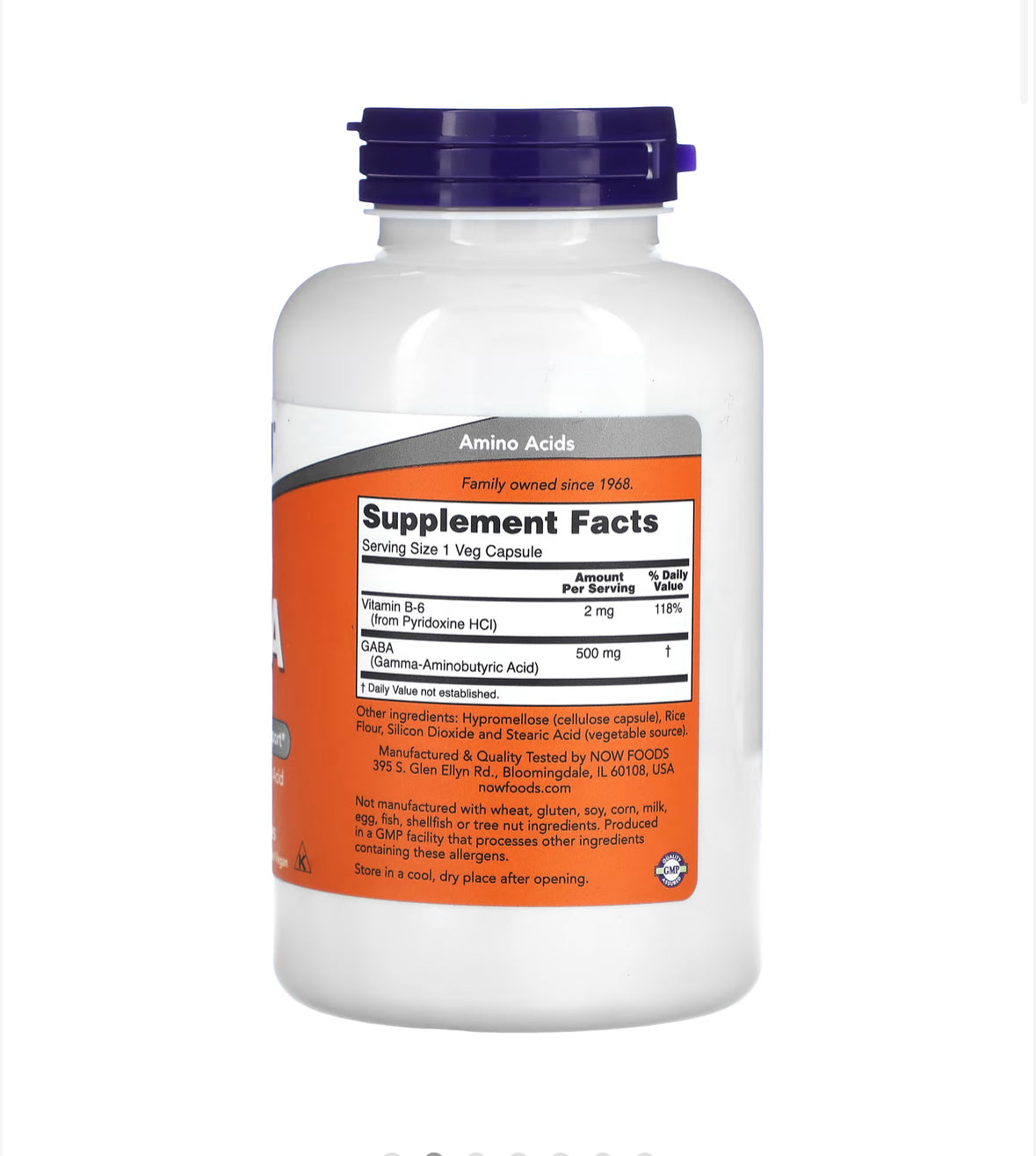 NOW GABA 500MG, 200 VEG CAPSULES