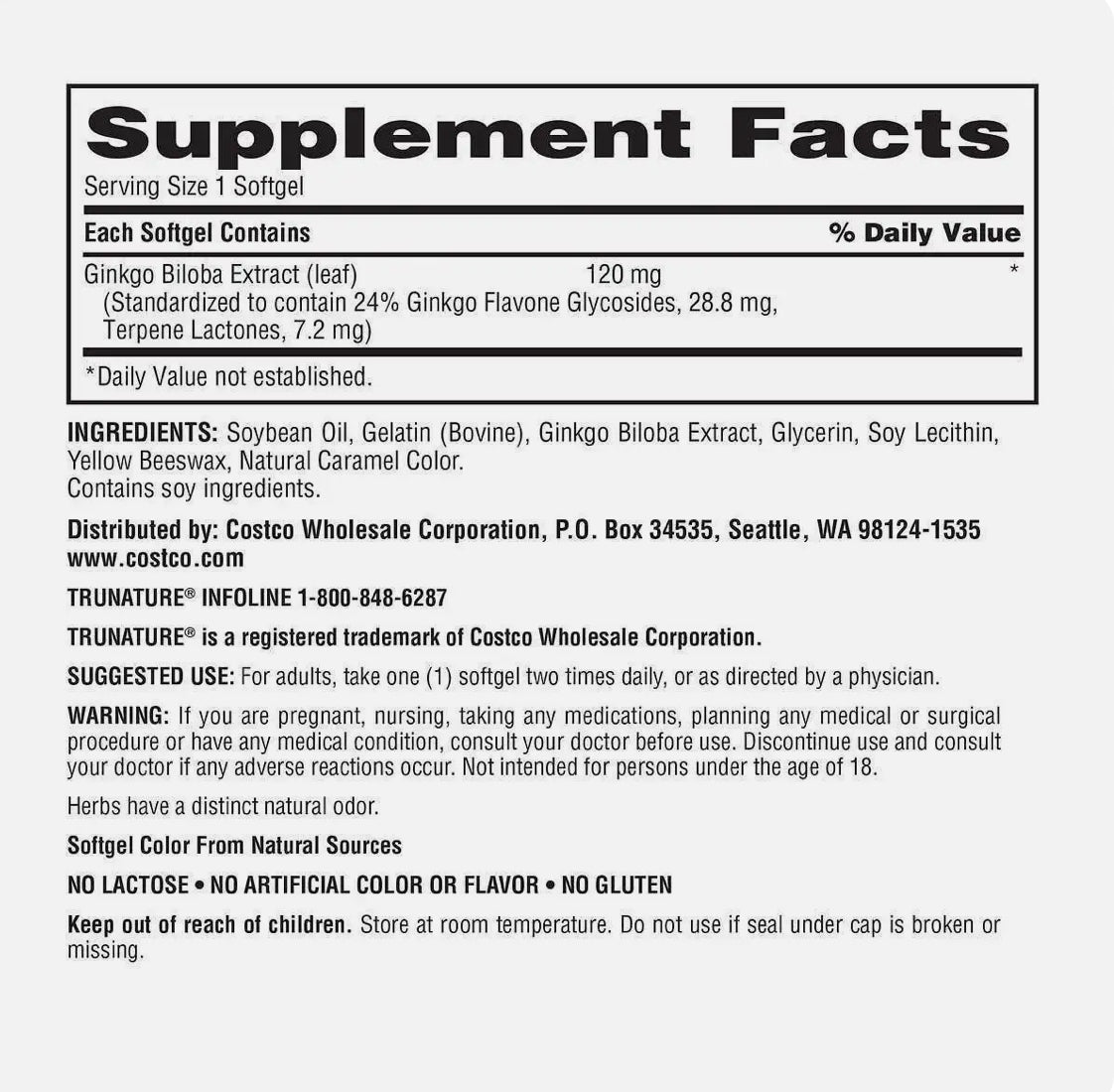 TRUNATURE GINKGO BILOBA 120MG, 340 SOFTGELS