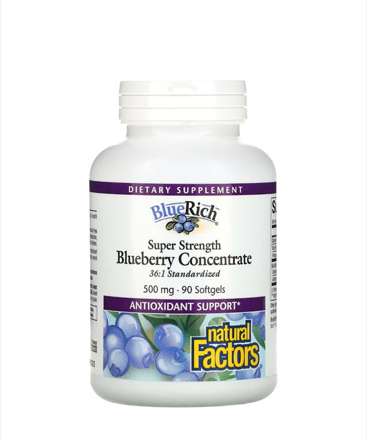 Pre-Order | Arrives in 5–10 Days – NATURAL FACTORS SUPER STRENGTH BLUEBERRY CONCENTRATE 500MG, 90 SOFTGELS