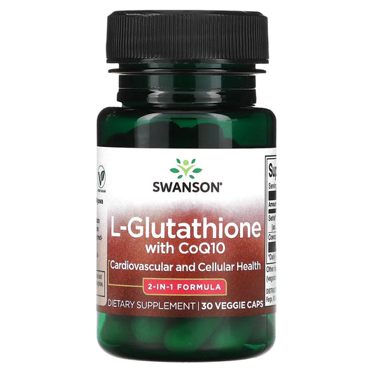 Pre-Order | Arrives in 5–10 Days – Swanson
L-Glutathione with CoQ10, 30 Veggie Caps
