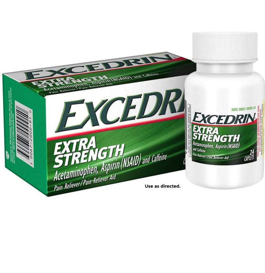EXCEDRIN EXTRA STRENGTH PAIN RELIEF CAPLETS, WHITE, 24 COUNT