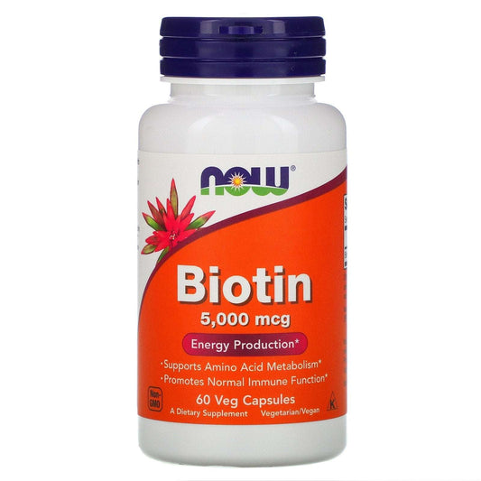 NOW BIOTIN 5,000 MCG, 60 CAPSULES