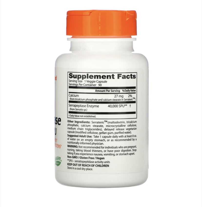Pre-Order | Arrives in 5–10 Days – DOCTOR’S BEST SERRAPEPTASE 40,000 SPU, 90 VEGGIE CAPS