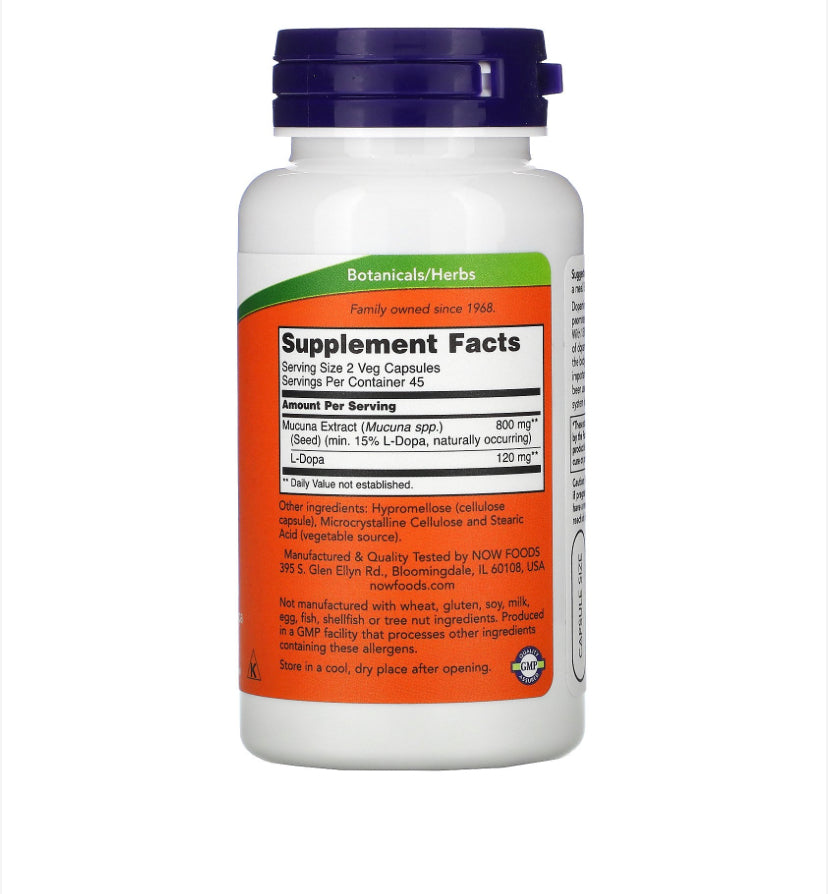 NOW DOPA MUCUNA, 90 VEG CAPSULES