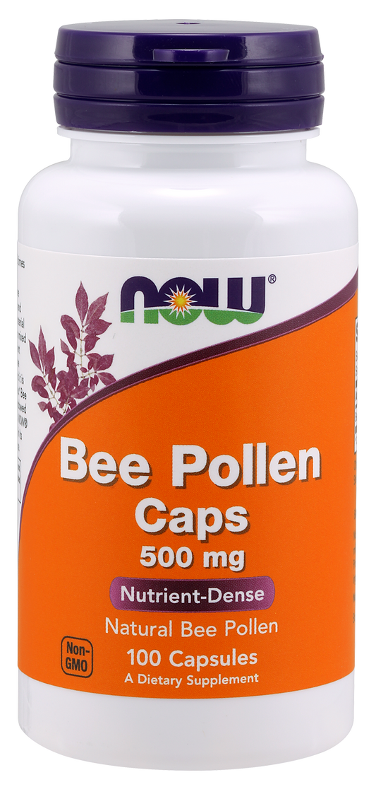 NOW BEE POLLEN CAPS 500MG, 100 CAPSULES