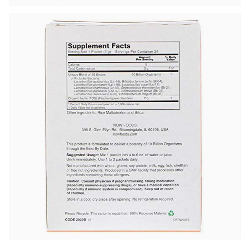 NOW PROBIOTIC-10 PLUS INULIN 24 PACKETS