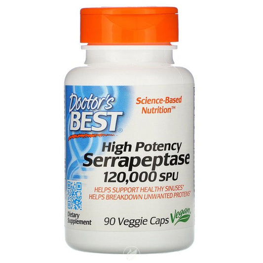 Pre-Order | Arrives in 5–10 Days – DOCTOR’S BEST HIGH POTENCY SERRAPEPTASE 120,000SPU, 90 VEGGIE CAPS
