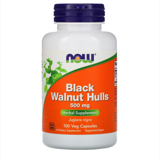 NOW BLACK WALNUT HULLS 500MG, 100 VEG CAPSULES