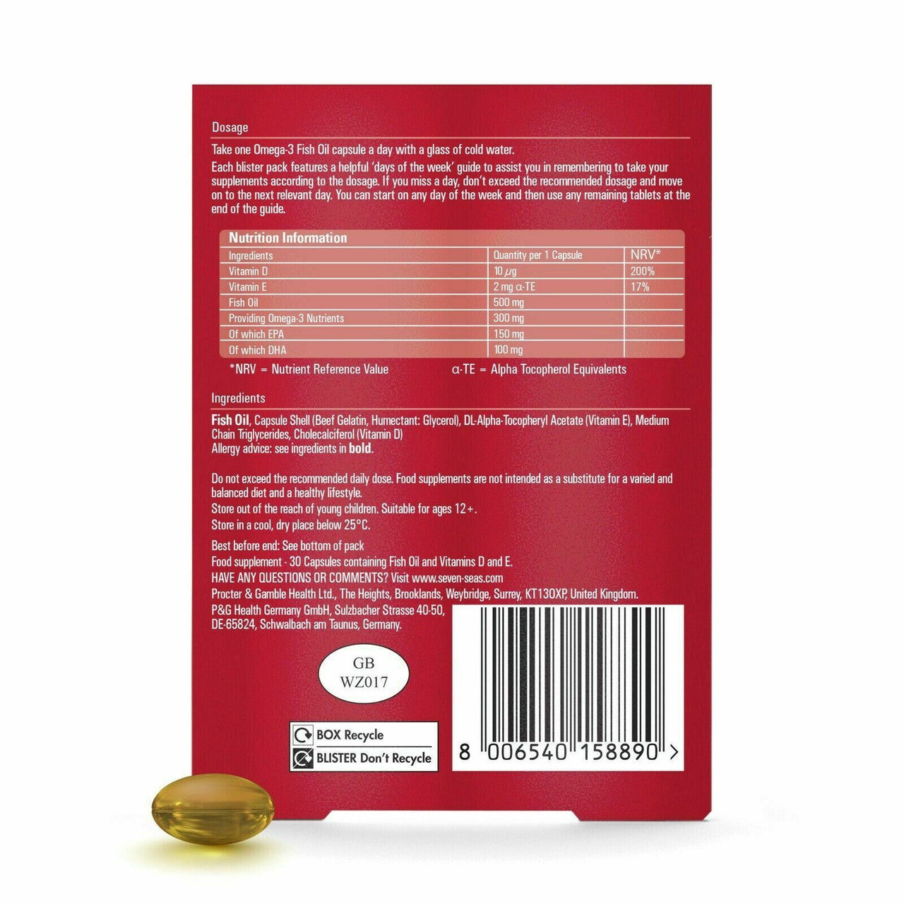 SEVEN SEAS OMEGA-3 500MG FISH OIL 300MG OMEGA-3